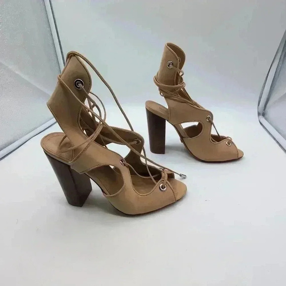 Schutz Hollye Roman Stack Heel Sandals Tan sz 7 B made in Brazil - Picture 5 of 9